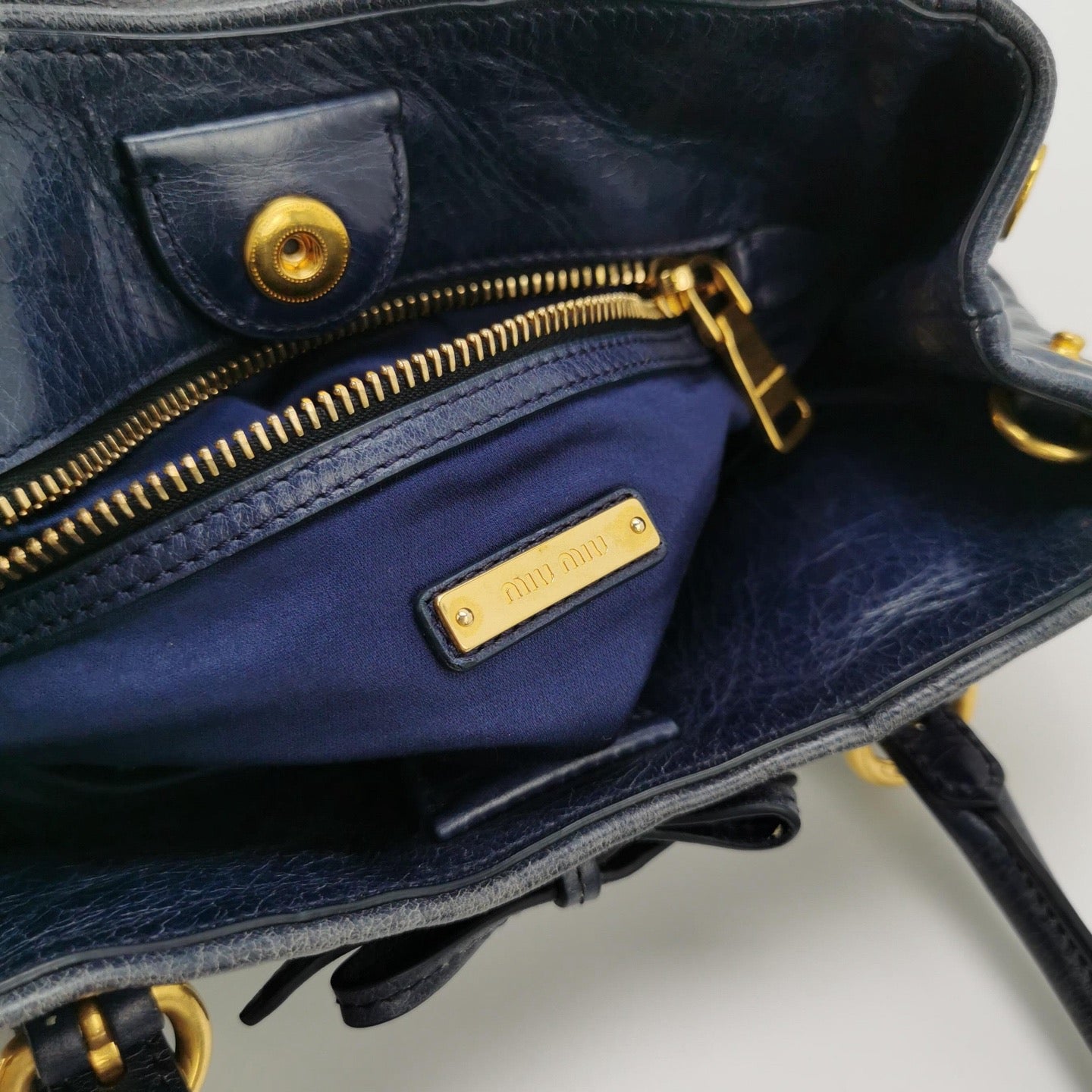 Miu Miu - Vitello Lux Bow Satchel - Cowhide leather - Navy - (Medium)