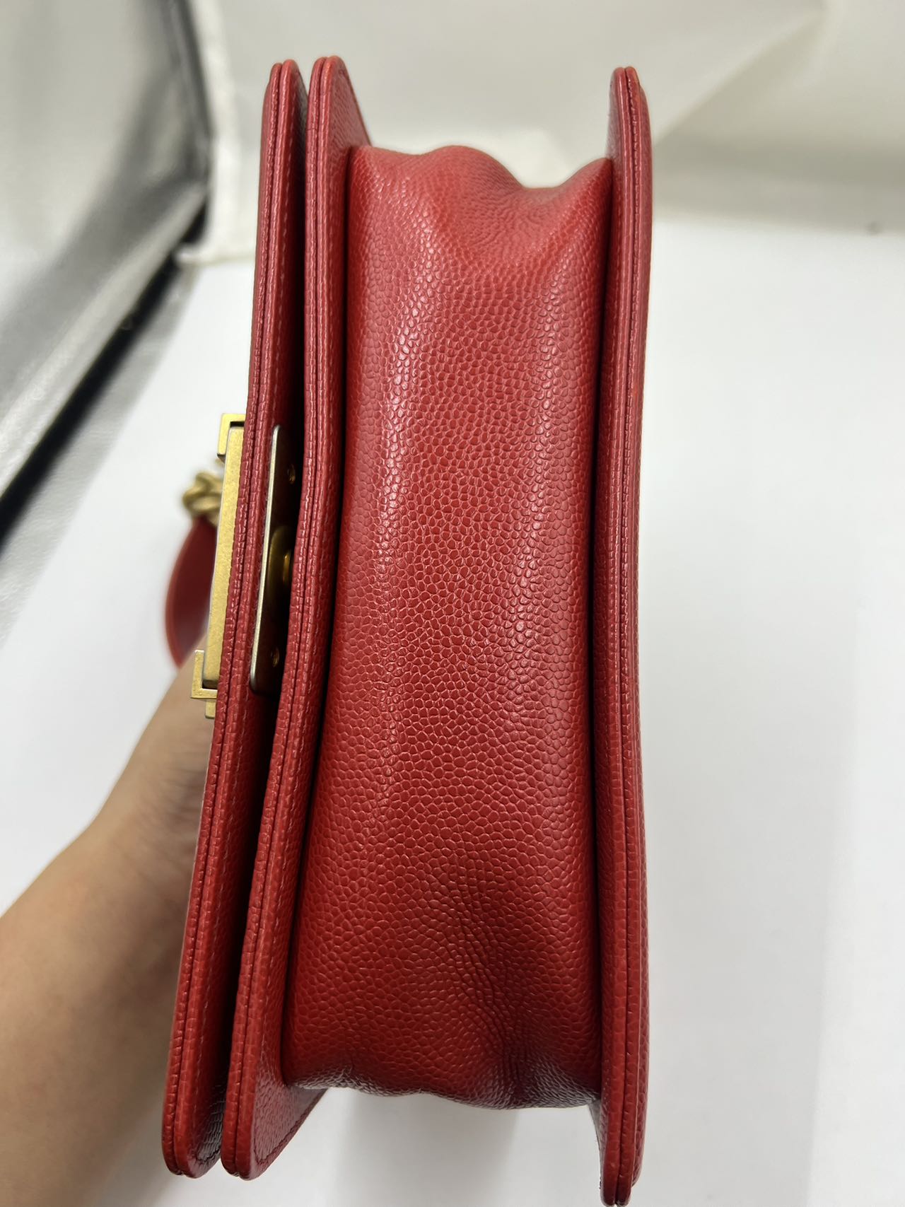 Chanel - Boy Bag - Grained calfskin leather - Red - (medium)