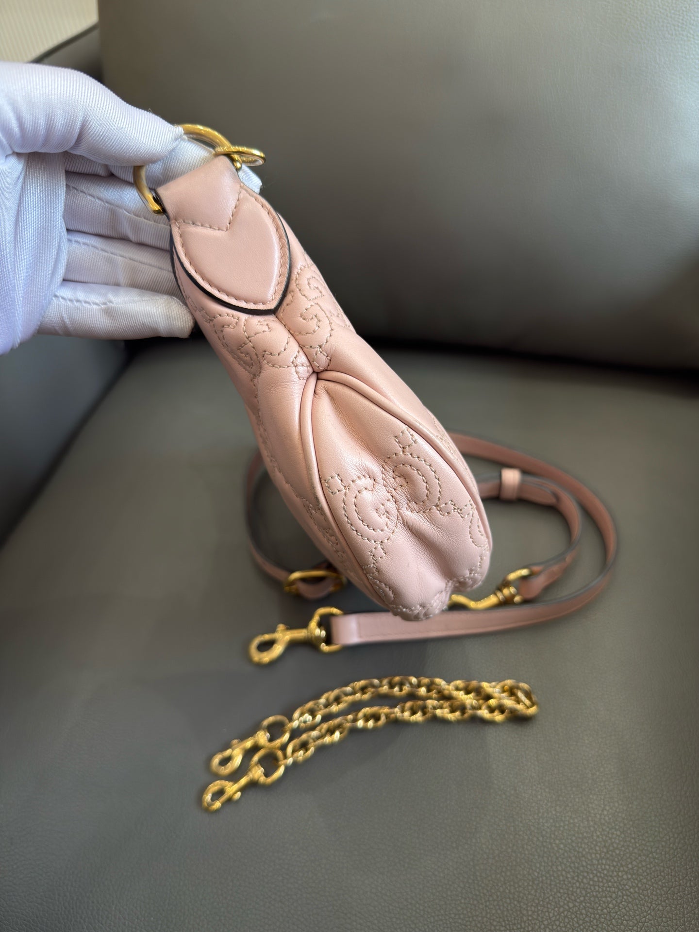 Gucci - Matelassé Small Crescent Bag - Leather - Pink - (Small)