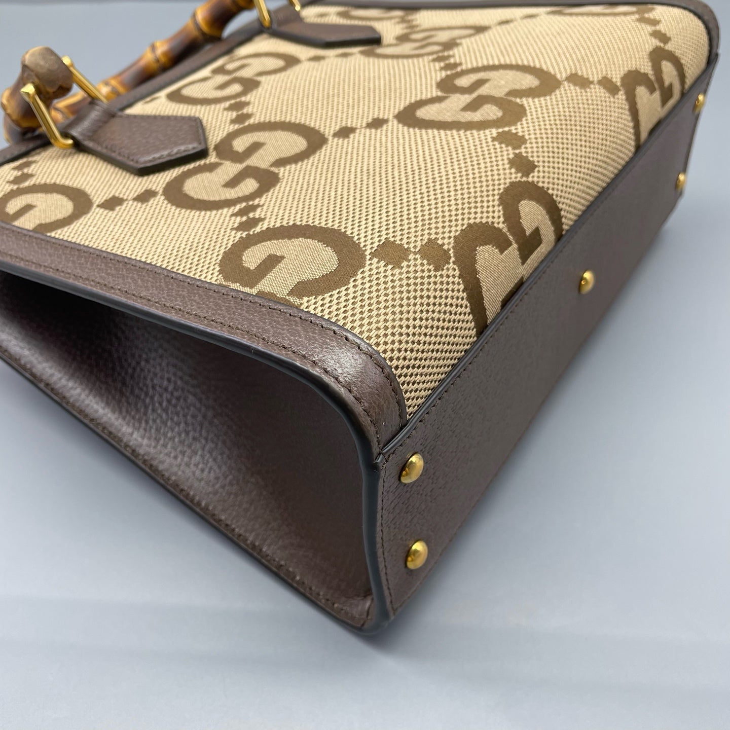 Gucci - Diana Bamboo Tote - GG Supreme canvas with dark brown leather trim and natural bamboo handles - Brown - (mini)