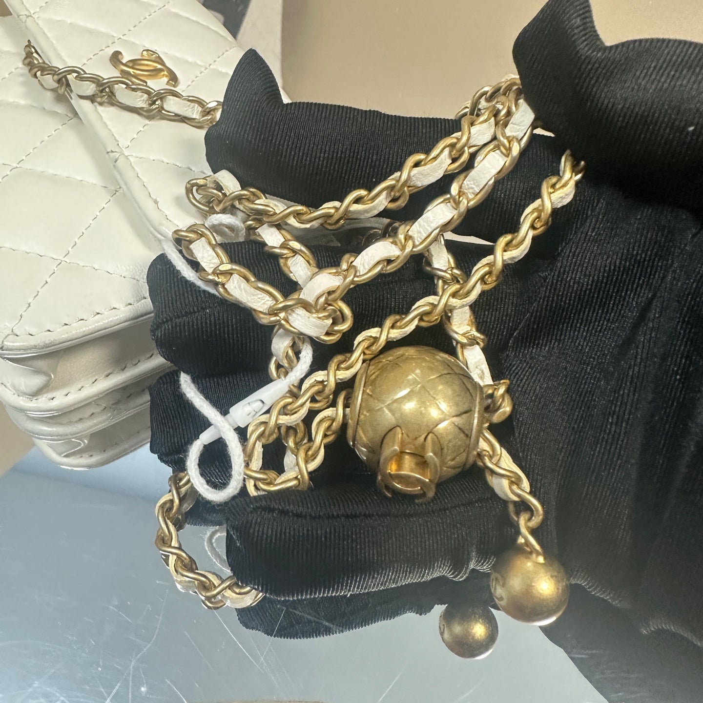 Chanel - Mini Flap Bag with Gold Ball Charm - Lambskin leather - White - (mini)
