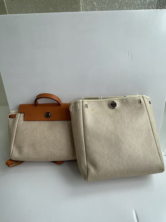Hermès - Herbag Zip 31 - Cotton canvas and Vachette Hunter leather - Beige with natural brown leather accents - (medium)