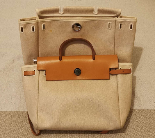 Hermès - Herbag Zip 31 - Cotton canvas and Vachette Hunter leather - Beige with natural brown leather accents - (medium)