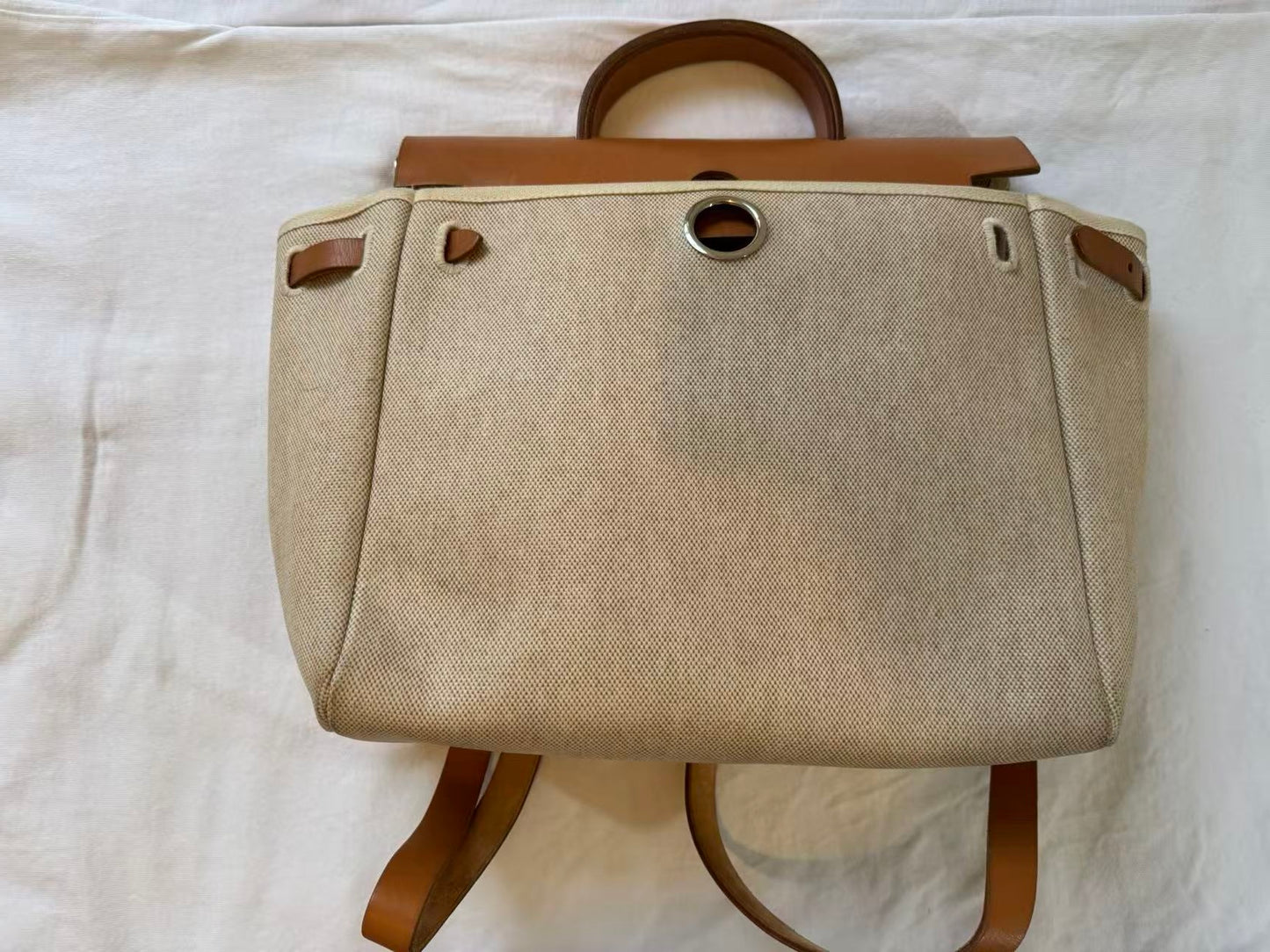 Hermès - Herbag Zip 31 - Cotton canvas and Vachette Hunter leather - Beige with natural brown leather accents - (medium)