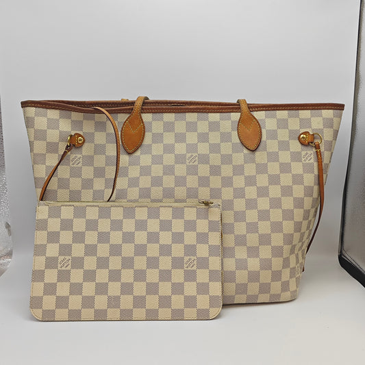 Louis Vuitton - Neverfull MM - Damier Azur coated canvas with Vachetta leather trim - Beige - (Medium)