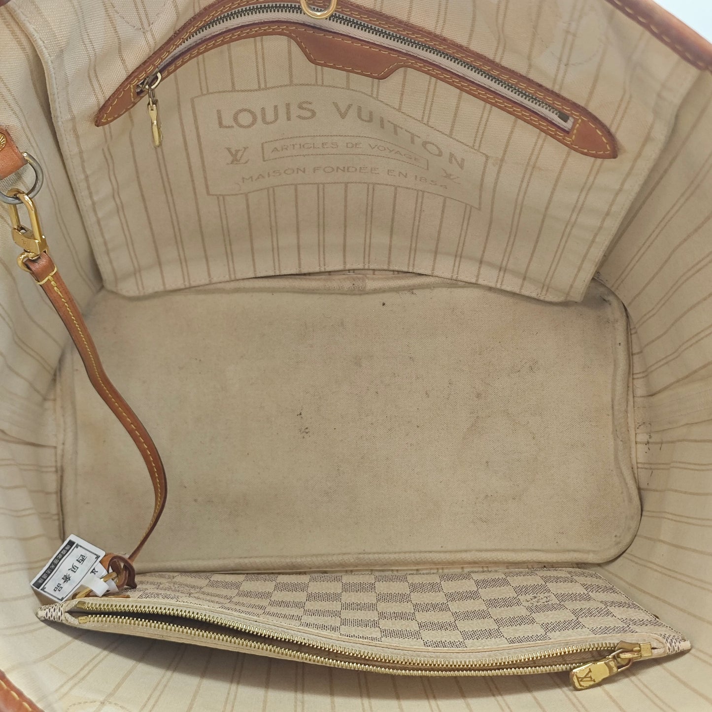 Louis Vuitton - Neverfull MM - Damier Azur coated canvas with Vachetta leather trim - White - (Medium)