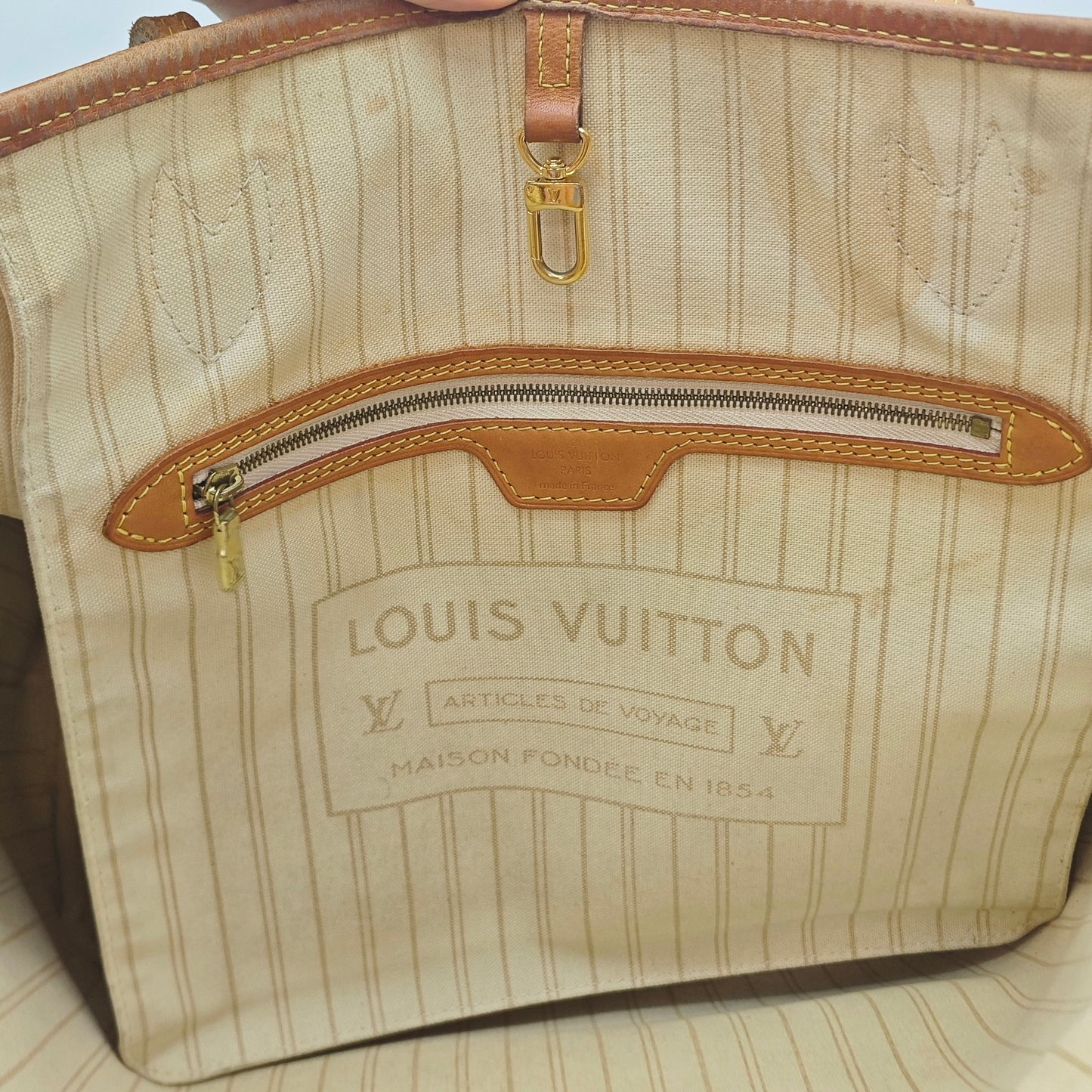 Louis Vuitton - Neverfull MM - Damier Azur coated canvas with Vachetta leather trim - White - (Medium)