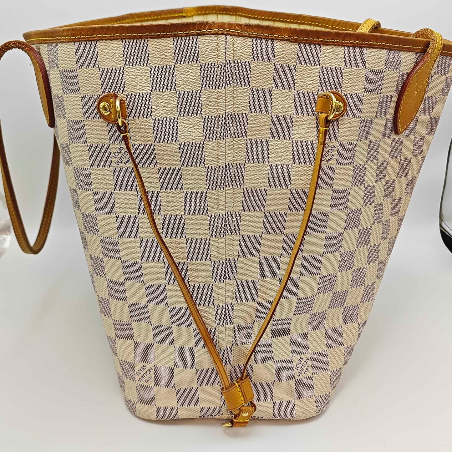 Louis Vuitton - Neverfull MM - Damier Azur coated canvas with Vachetta leather trim - White - (medium)