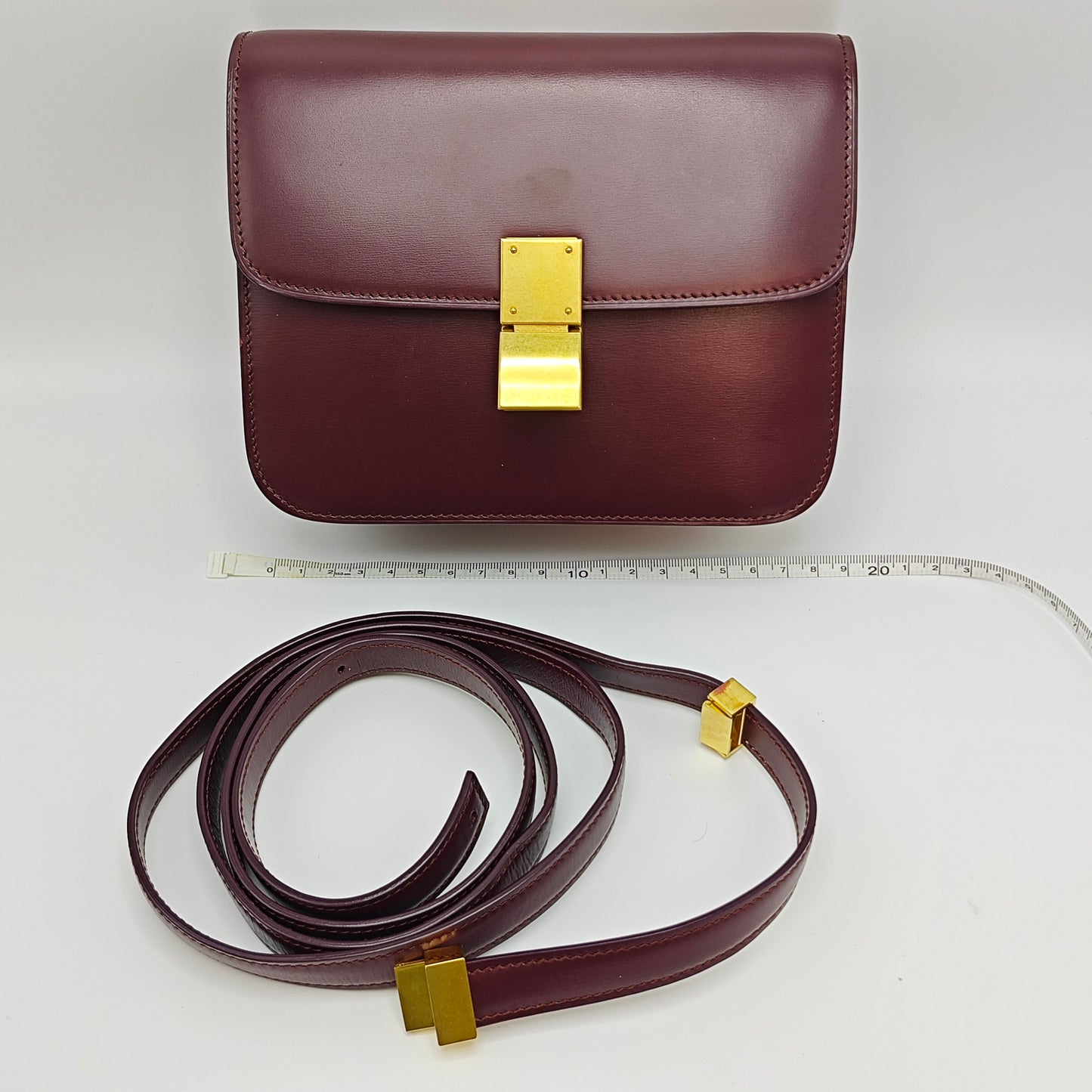 Celine - Teen Classic Box Bag - Leather - Burgundy - (mini)