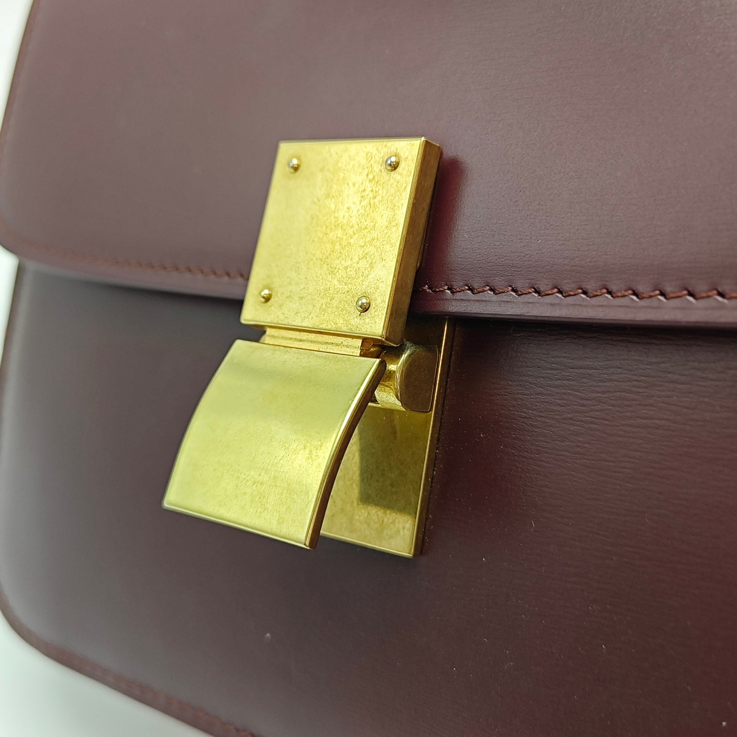 Celine - Teen Classic Box Bag - Leather - Burgundy - (mini)
