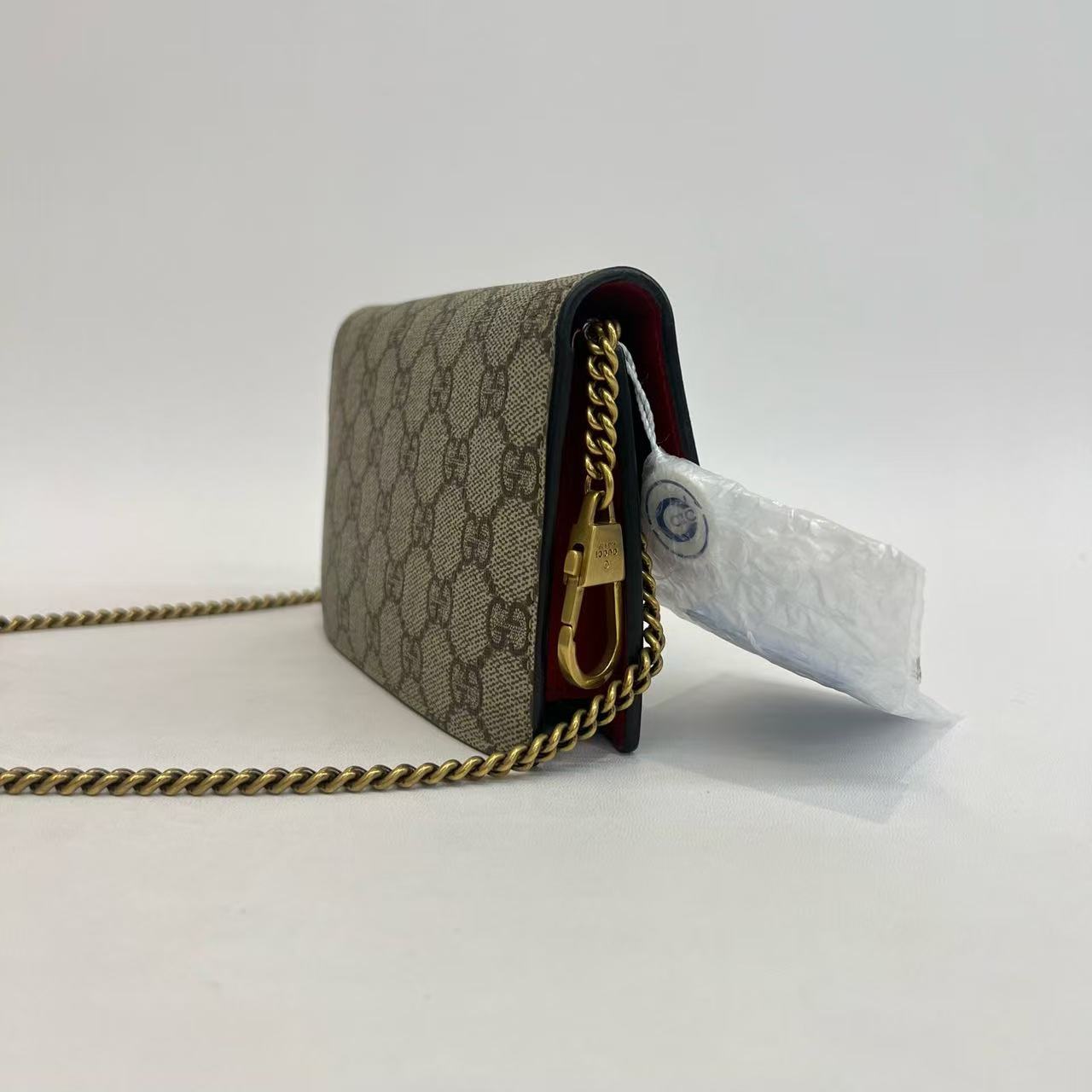 Gucci - Cherry GG Supreme Wallet on Chain - GG Supreme coated canvas with leather trim - Beige and Ebony - (mini)