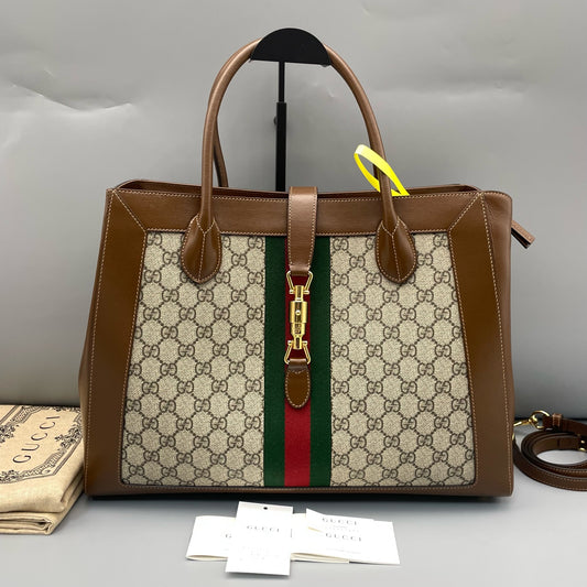 Gucci - 1961 Large Tote Bag - GG Supreme canvas with leather trim - Brown - (large)