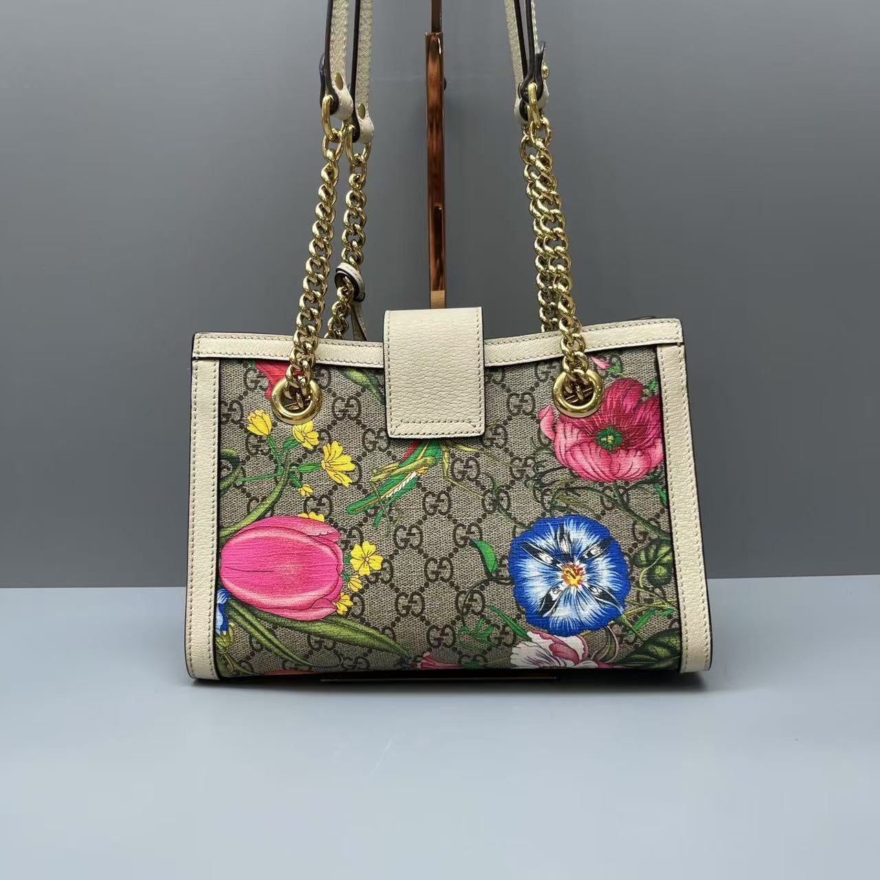 Gucci - Padlock Floral Small Tote Bag - GG Supreme canvas with leather trim - Multicolour - (Small)