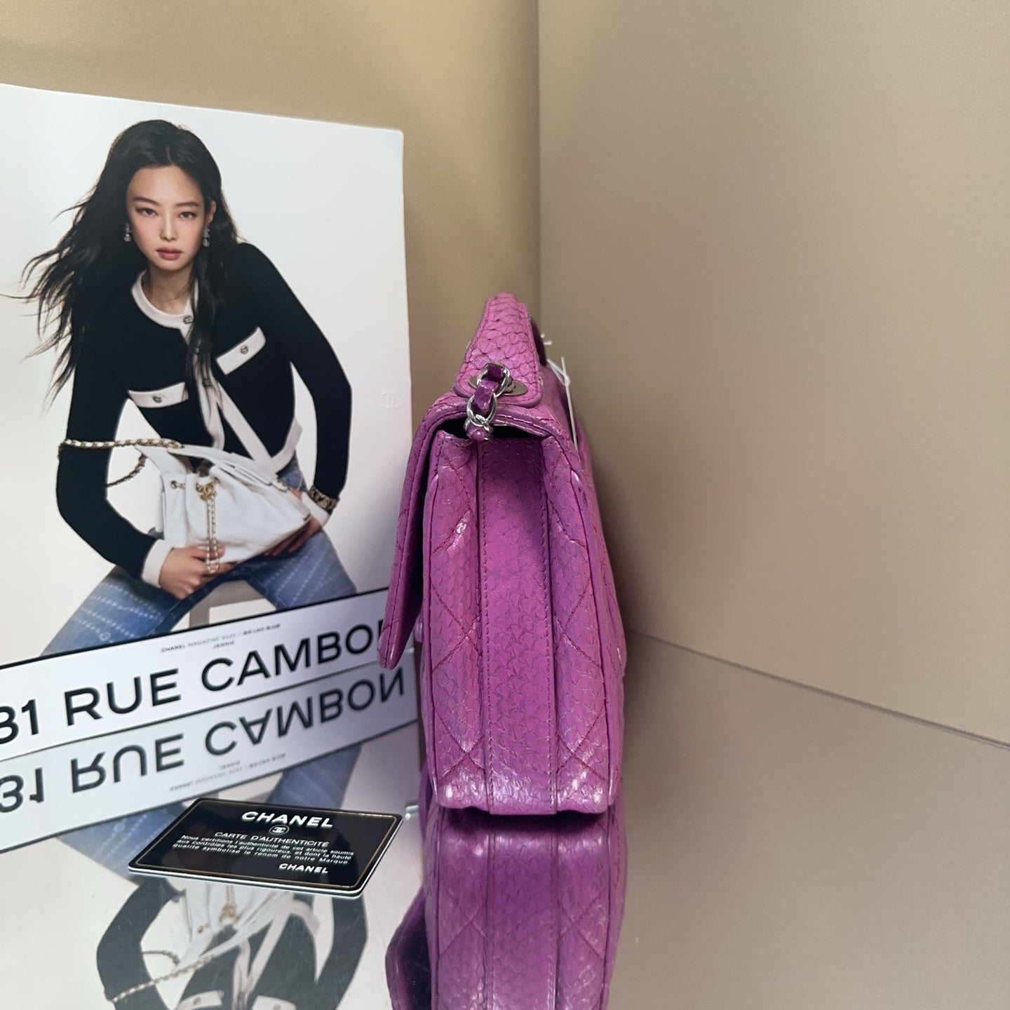 Chanel - Classic Flap Top Handle Bag - Python leather - Purple - (Small)