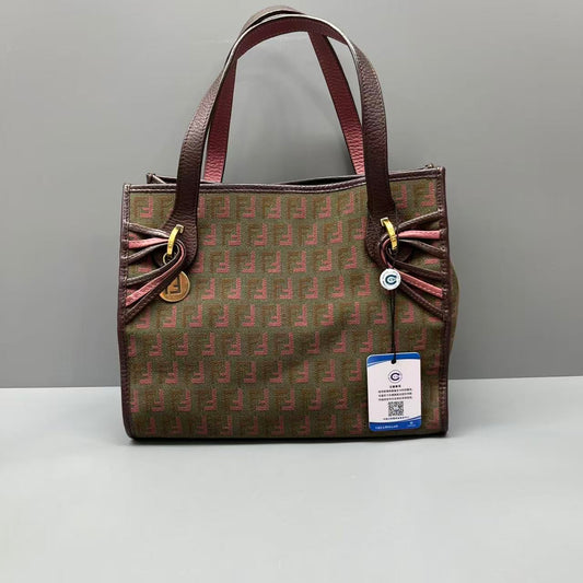 Fendi - Vintage Monogram Color-block Tote Bag - Monogram jacquard canvas with textured leather trim and handles - Multicolour (Olive Green, Pink, Dark Brown) - (Medium)