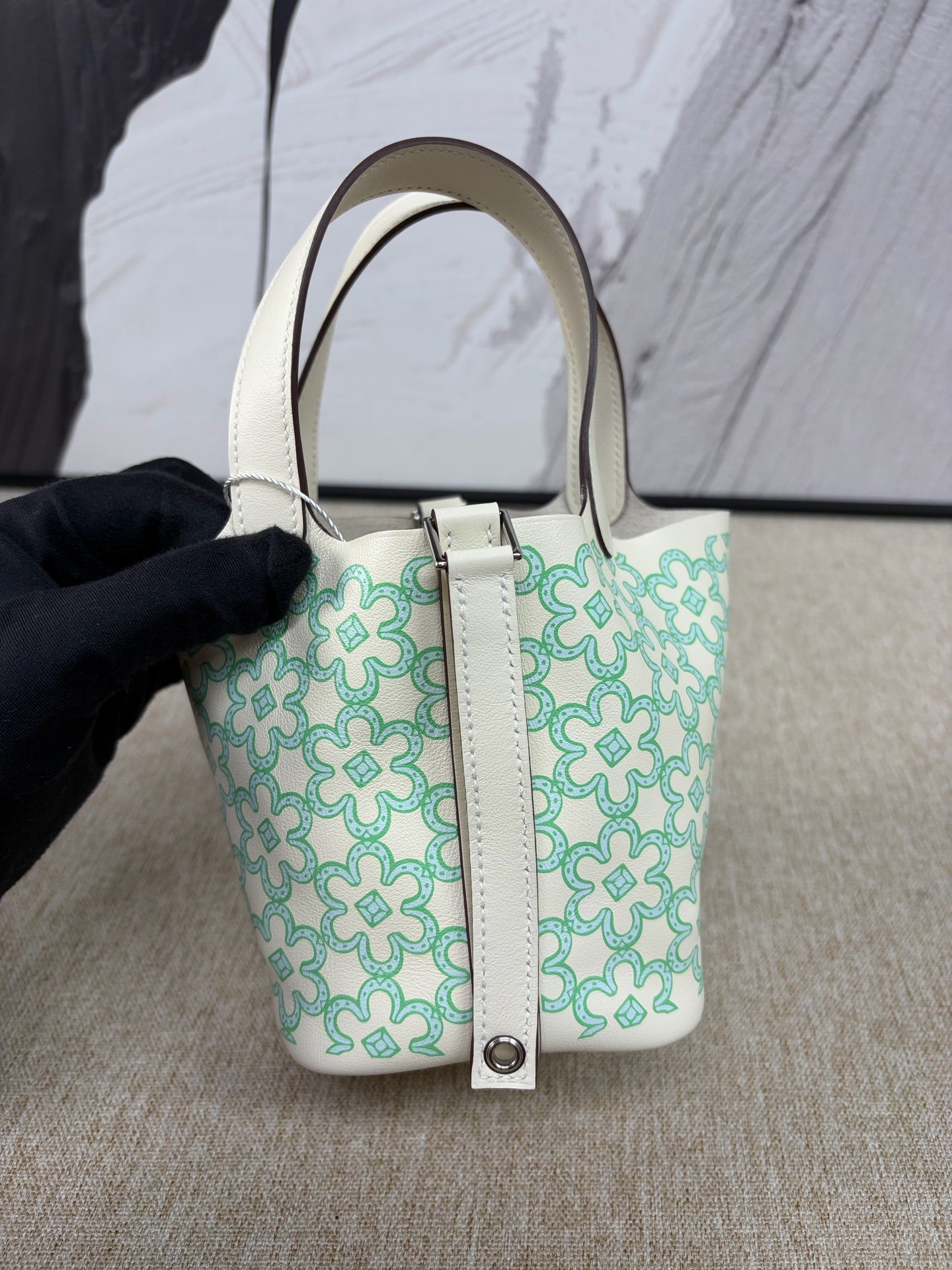 Hermès - Picotin Lock 14 Micro with Floral Pattern - Swift leather - White - (mini)