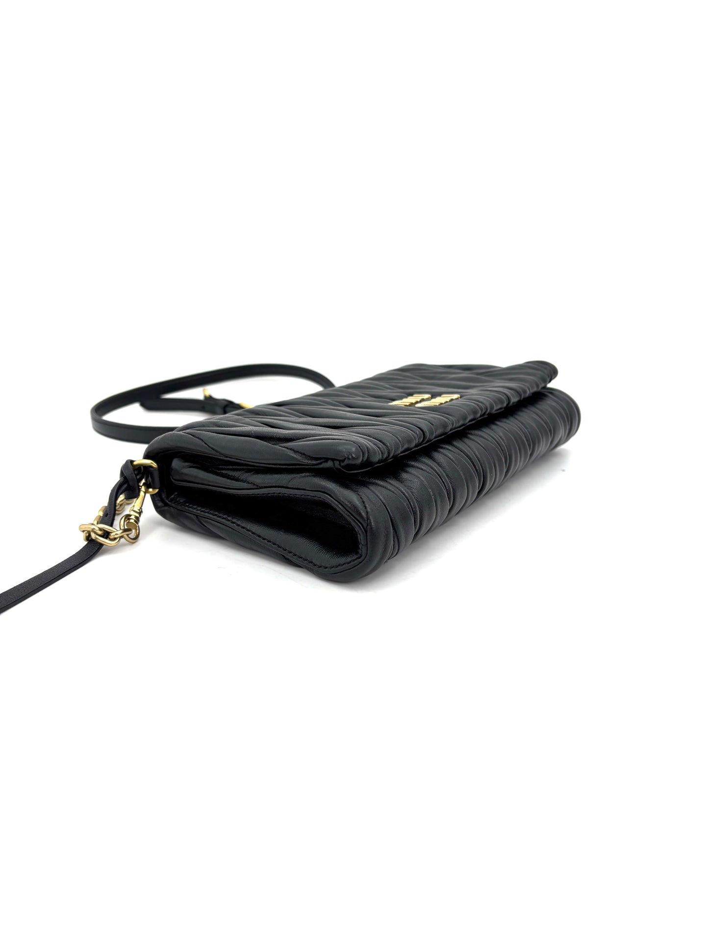 Miu Miu - Matelassé Flap Shoulder Bag - Leather - Black - (mini)