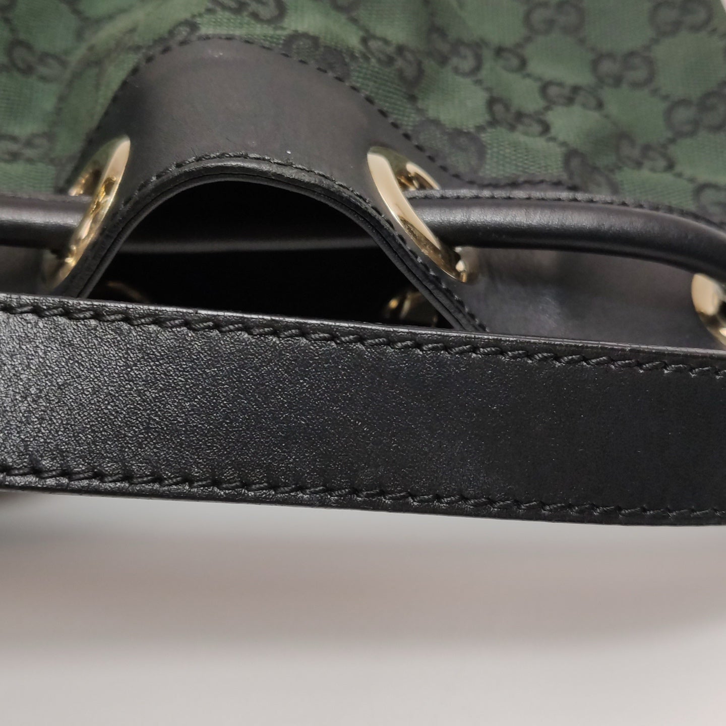 Gucci - GG Monogram Canvas Drawstring Bucket Bag - Canvas with leather trim - Dark Green with Black Trim - (Medium)