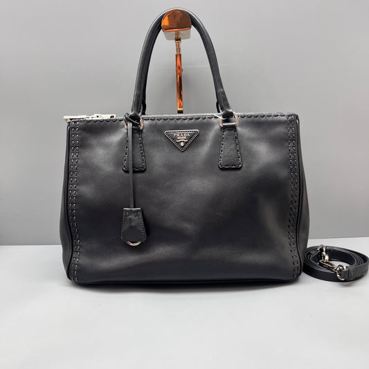 Prada - Galleria Bag with External Stitching - Leather - Black - (Medium)