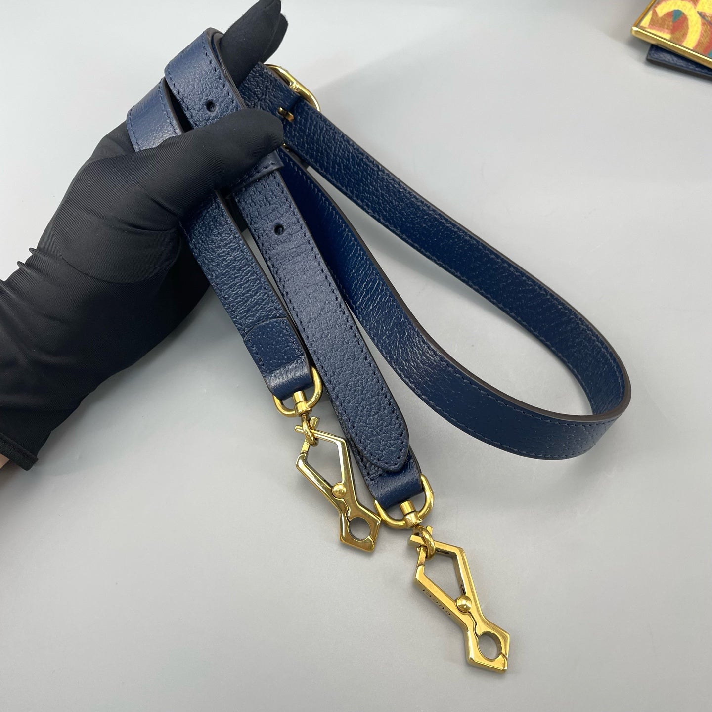 Gucci - 100th Anniversary Limited Edition Bamboo Bag - Grained leather and Canvas - Navy (with Multicolour pattern) - (Small)