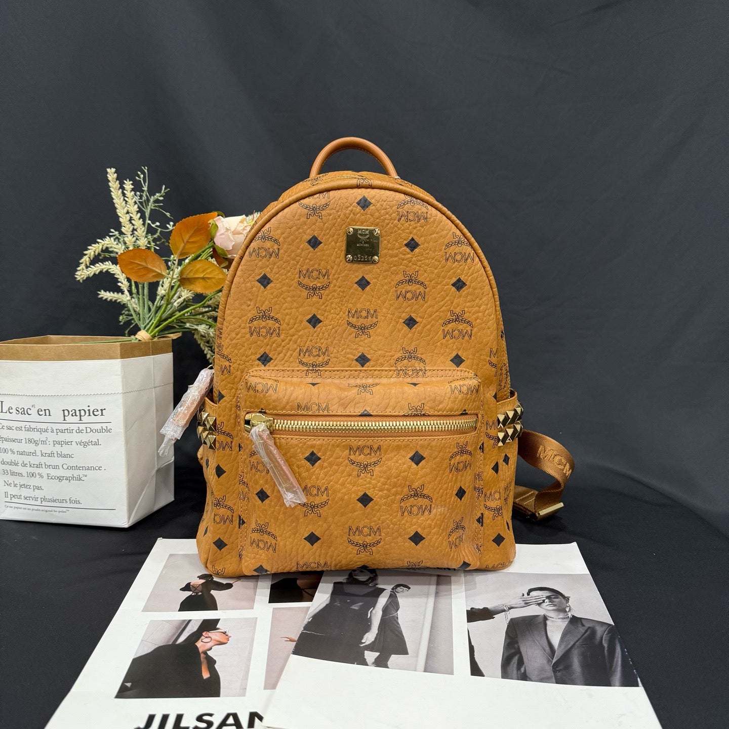 MCM - Stark Visetos Backpack - Coated canvas with leather trim - Cognac - (small)