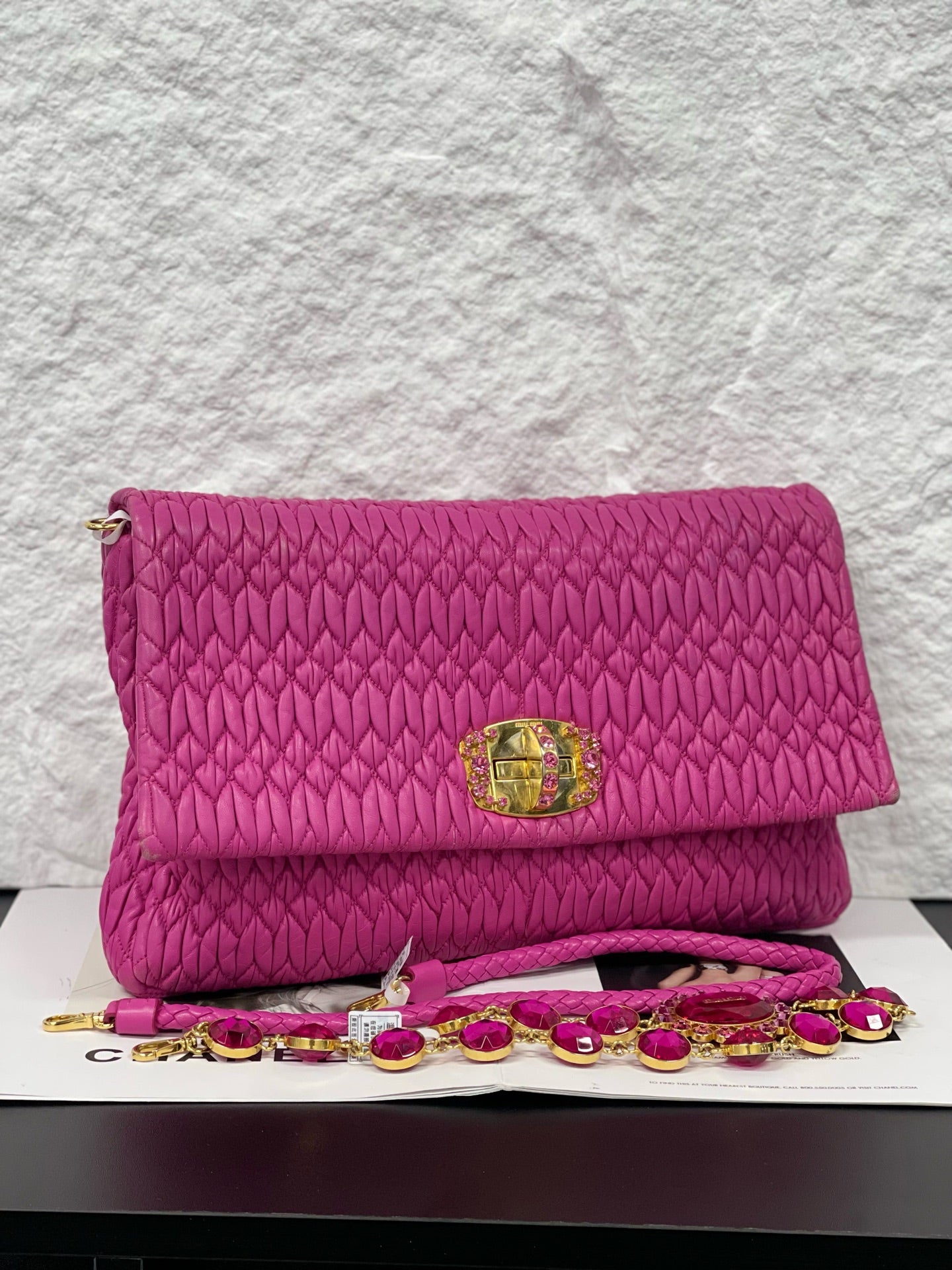 Miu Miu - Matelassé Jewel Chain Bag - Leather - Pink - (small)