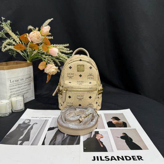 MCM - Ultra Mini Backpack 5202 - Visetos coated canvas with leather trim - Beige - (mini)