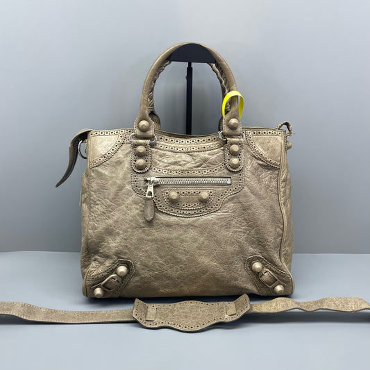 Balenciaga - City - Distressed lambskin leather - Metallic Taupe - (medium)