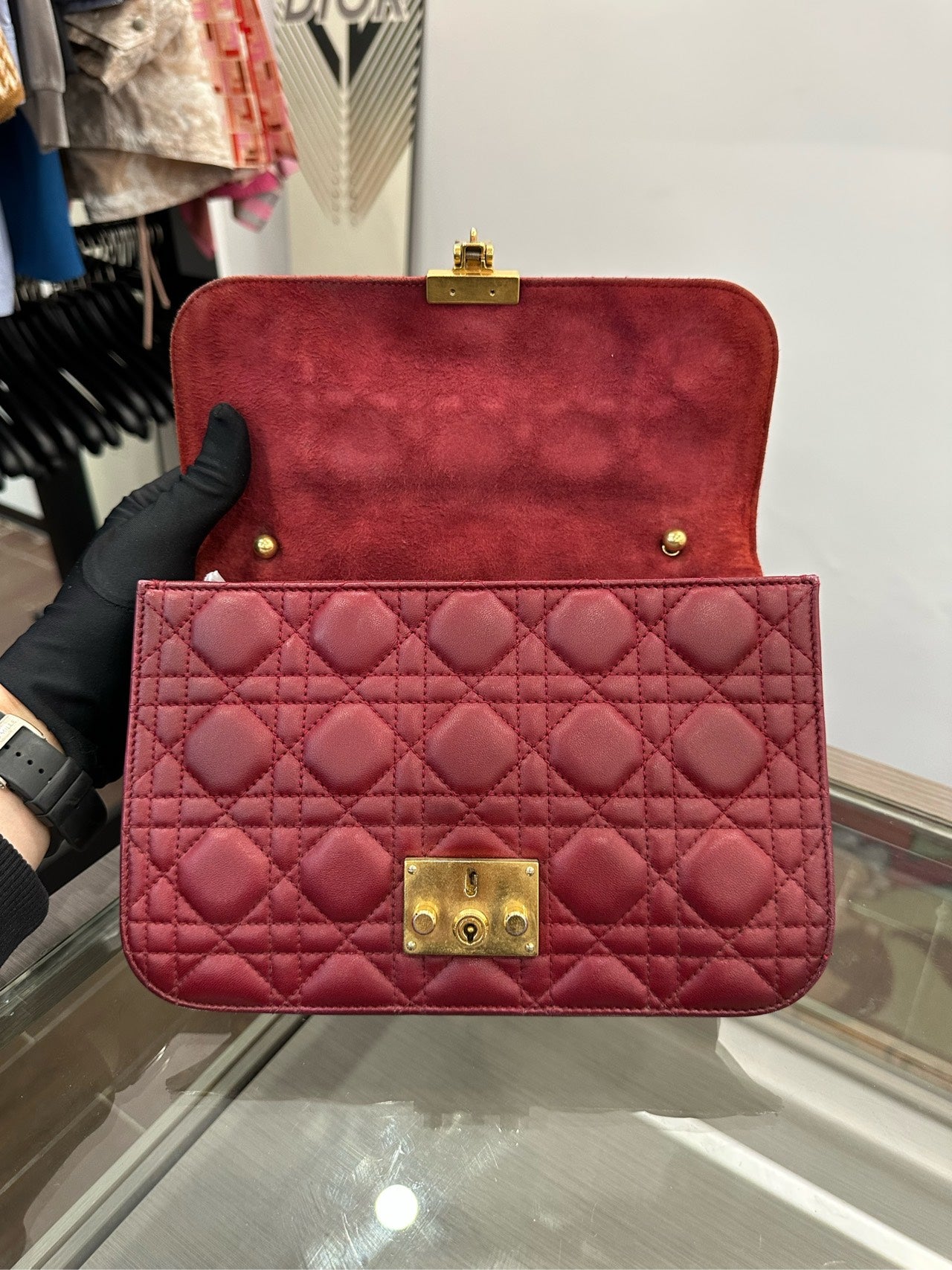 Dior - Addict Flap Shoulder Bag - Lambskin leather - Red with Gold-Tone Hardware - (Medium)