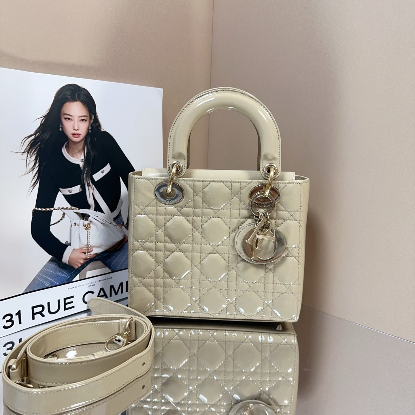 Dior - Lady Dior - Patent leather - Beige - (Small)