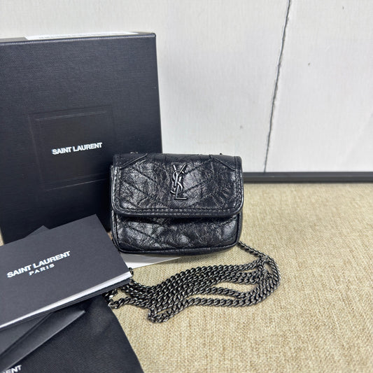 Saint Laurent - Niki Earphone Bag Mini - Crinkled waxed leather - Black - (mini)