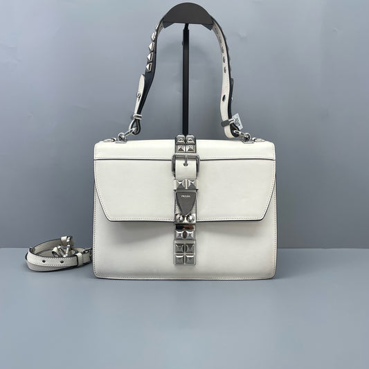 Prada - Riveted Accordion Bag - Calfskin leather - White - (Medium)
