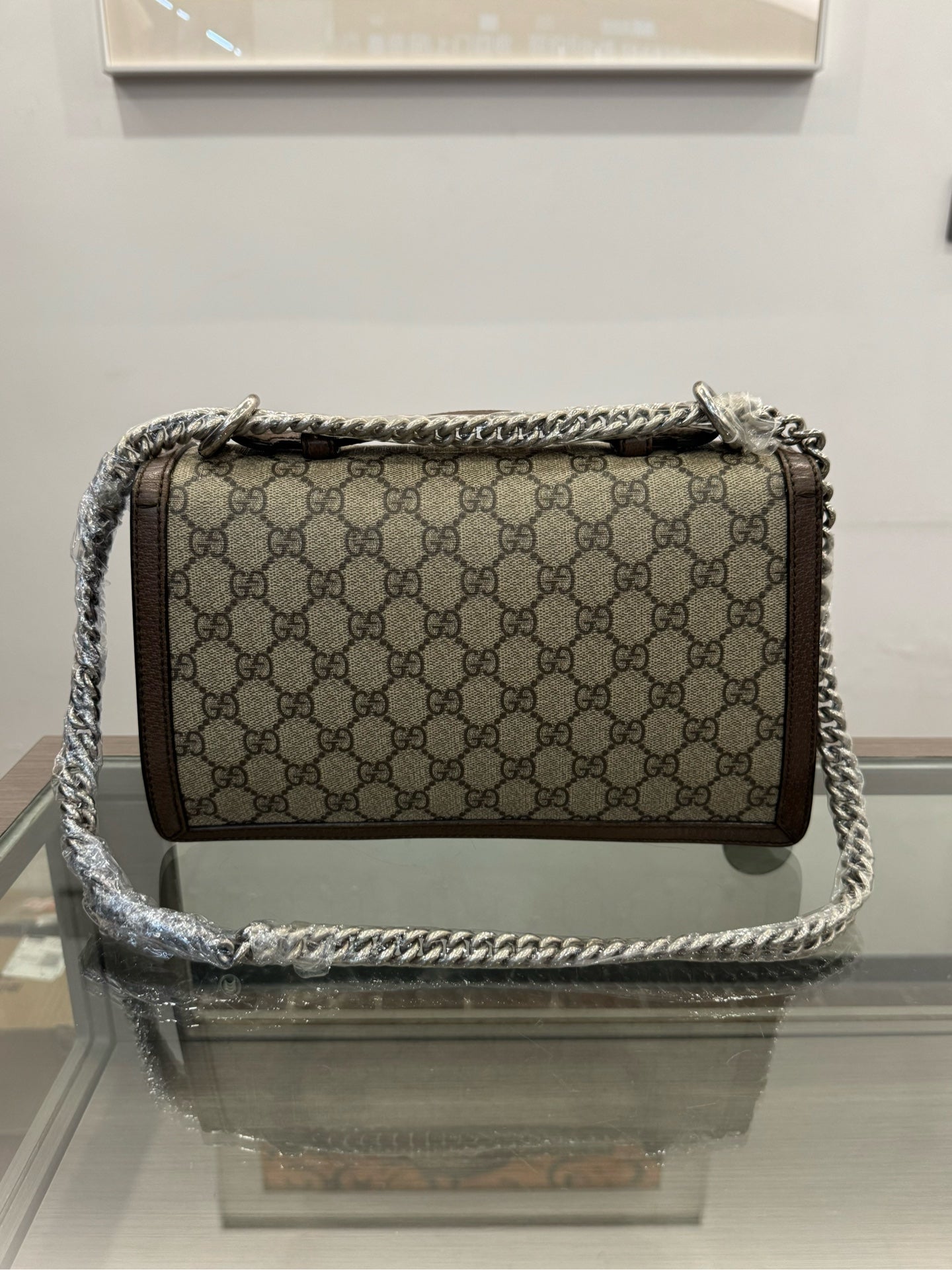 Gucci - Dionysus Shoulder Bag Small - GG Supreme canvas with grained leather trim - Brown - (small)