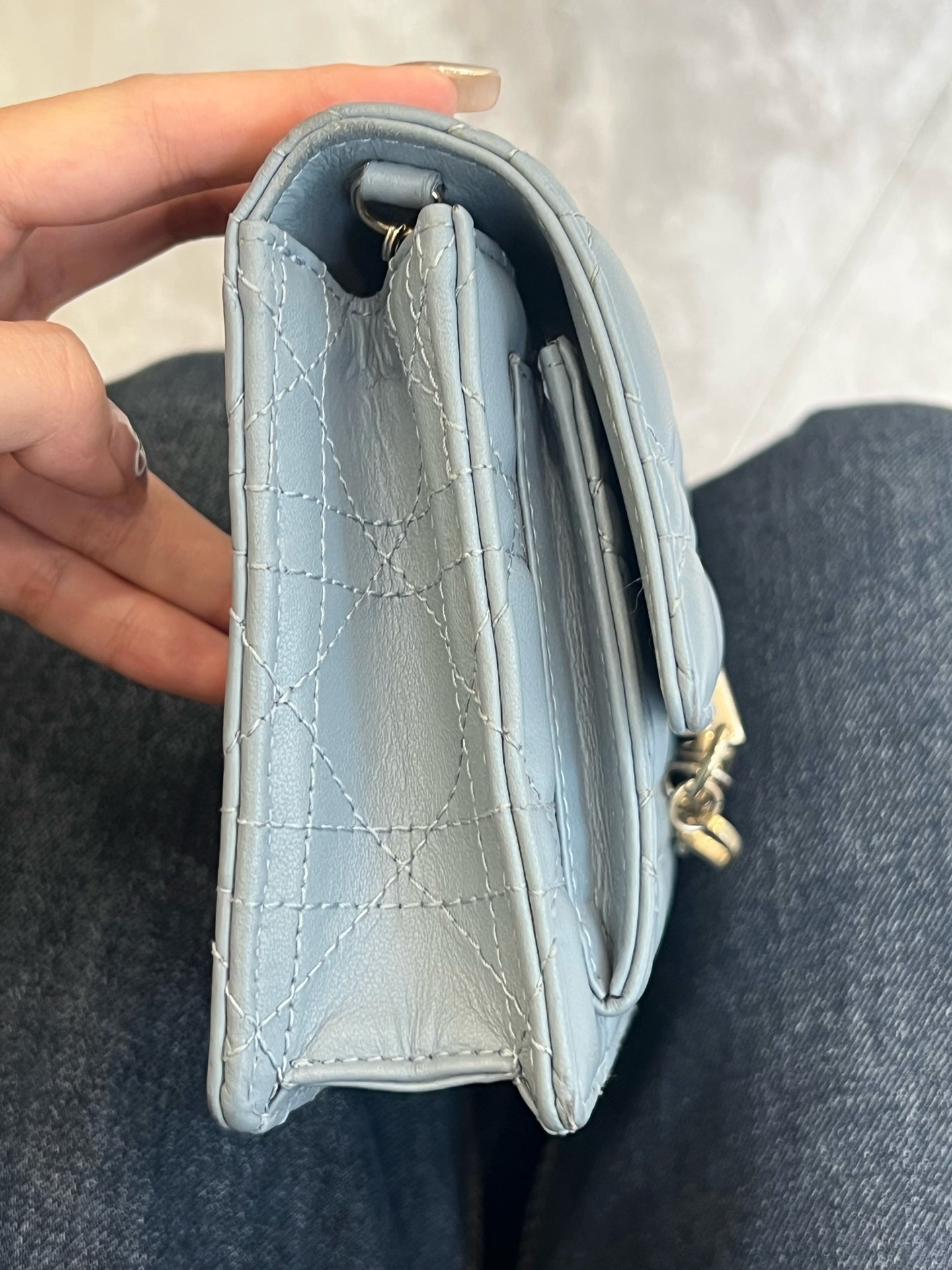 Dior - Daily Miss Lady WOC Pearl Chain Bag - Leather - Blue - (mini)