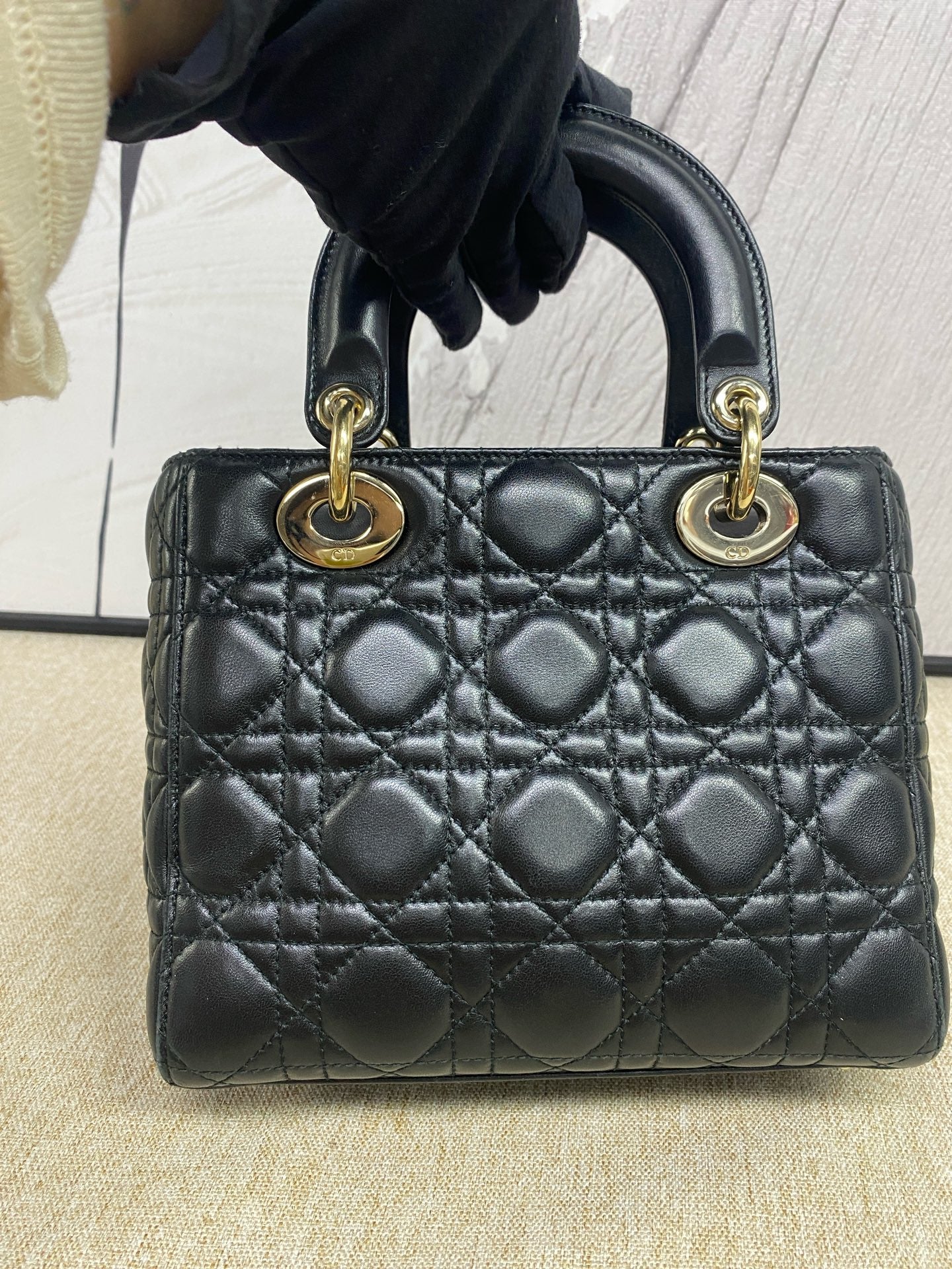 Dior - Lady Dior 4-Grille - Lambskin leather - Black - (small)