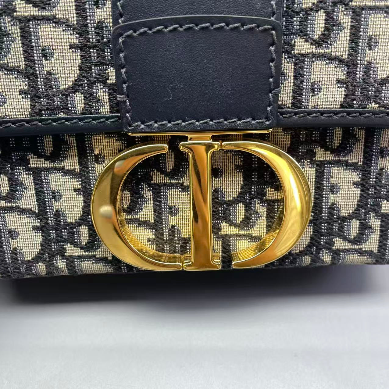 Dior - 30 Montaigne Mini Bag - Oblique Jacquard Canvas - Navy with Blue Leather Trim - (mini)