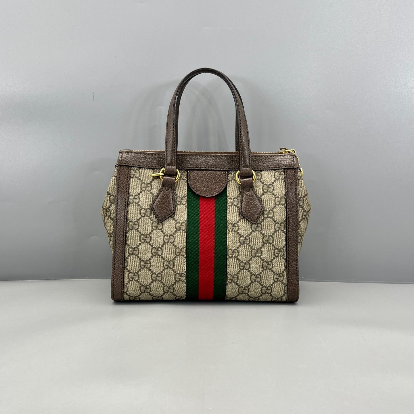 Gucci - Ophidia GG Supreme Small Top Handle Bag - GG Supreme coated canvas with grained leather trim - Brown - (small)