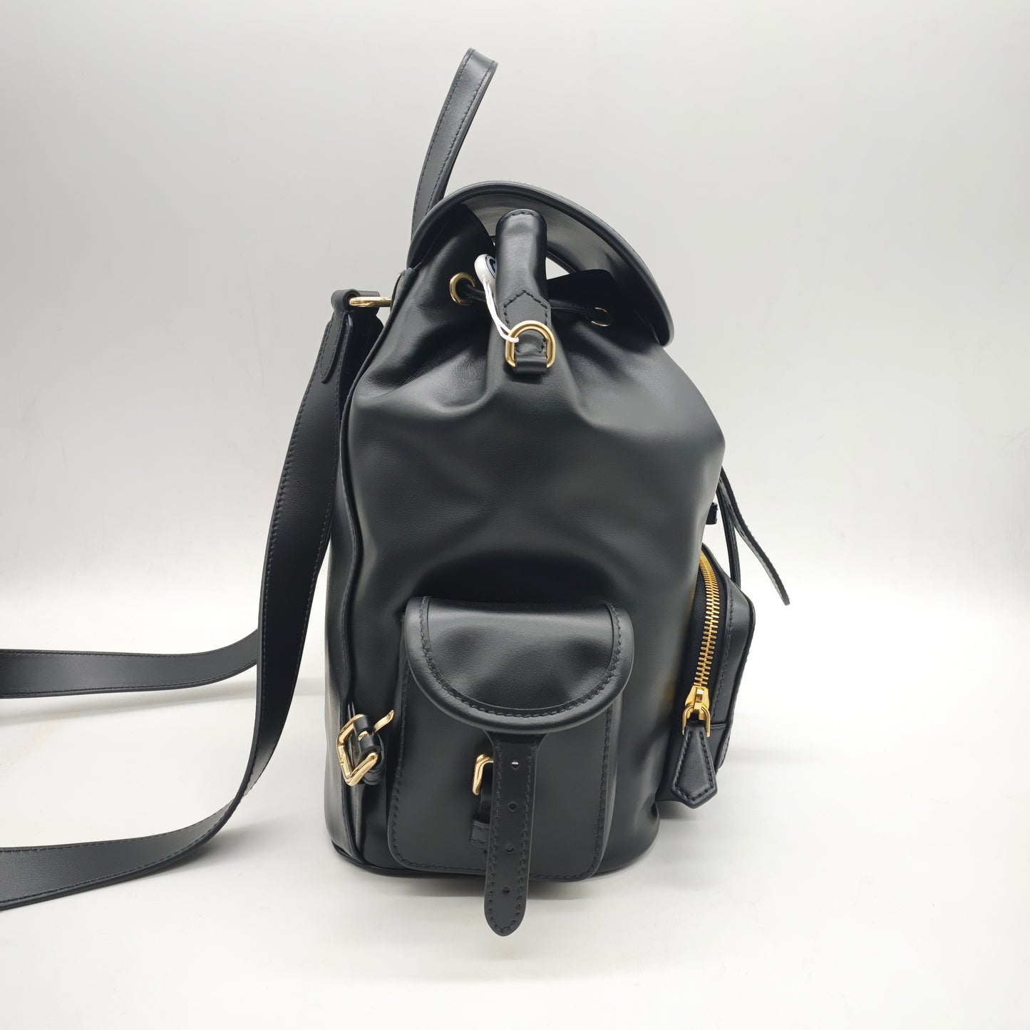 Miu Miu - Drawstring Flap Backpack - Leather - Black - (medium)