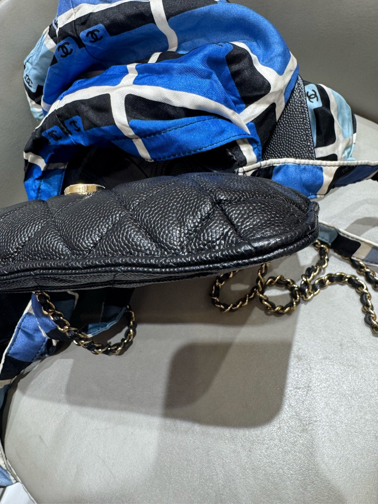 Chanel - 2-in-1 Folding Canvas Tote with Detachable Mini Flap Bag - Canvas and Grained Leather - Blue, White, and Black - (Large)
