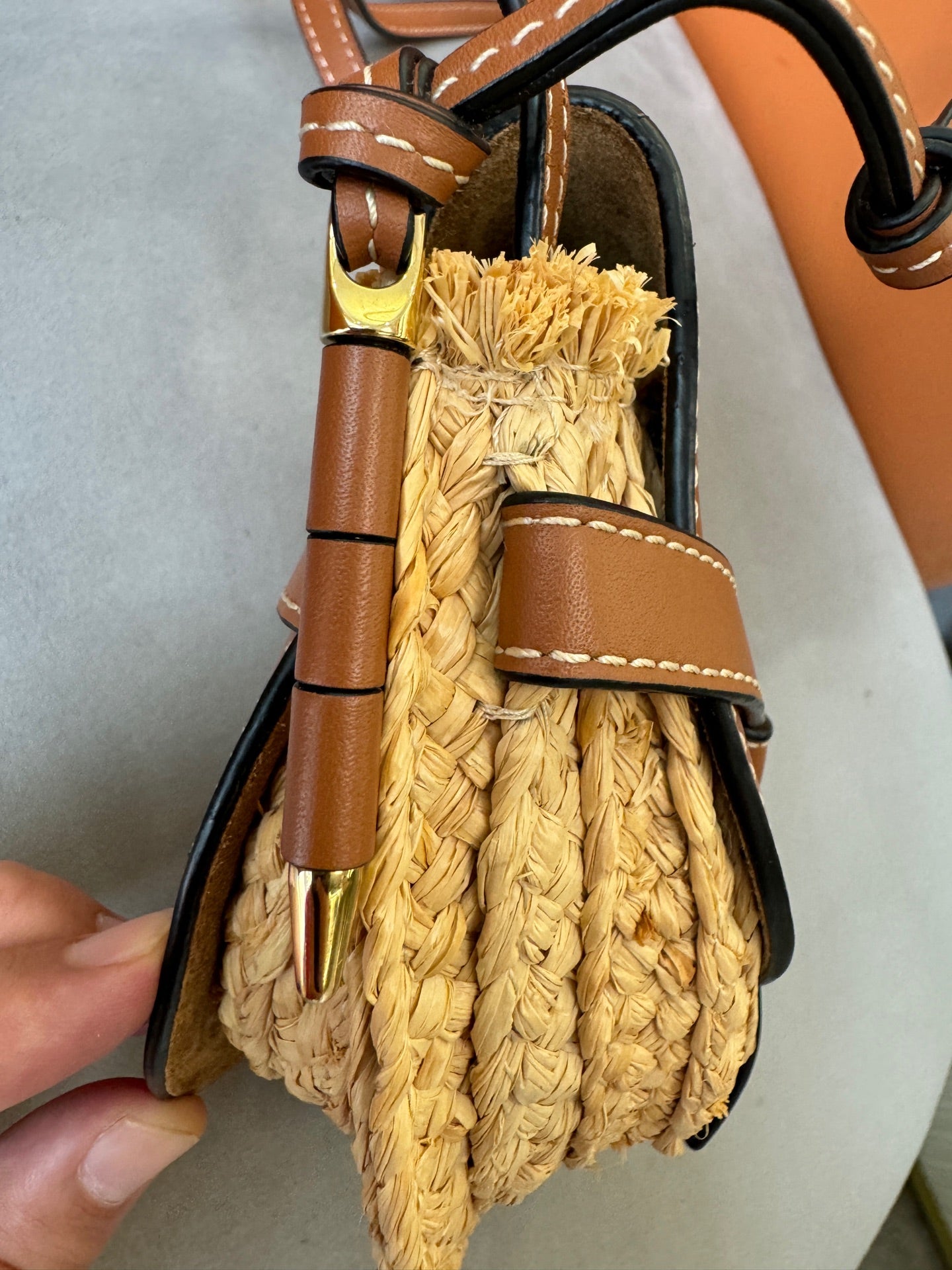 LOEWE - Gate Mini - Cowhide leather and woven straw - Brown - (mini)