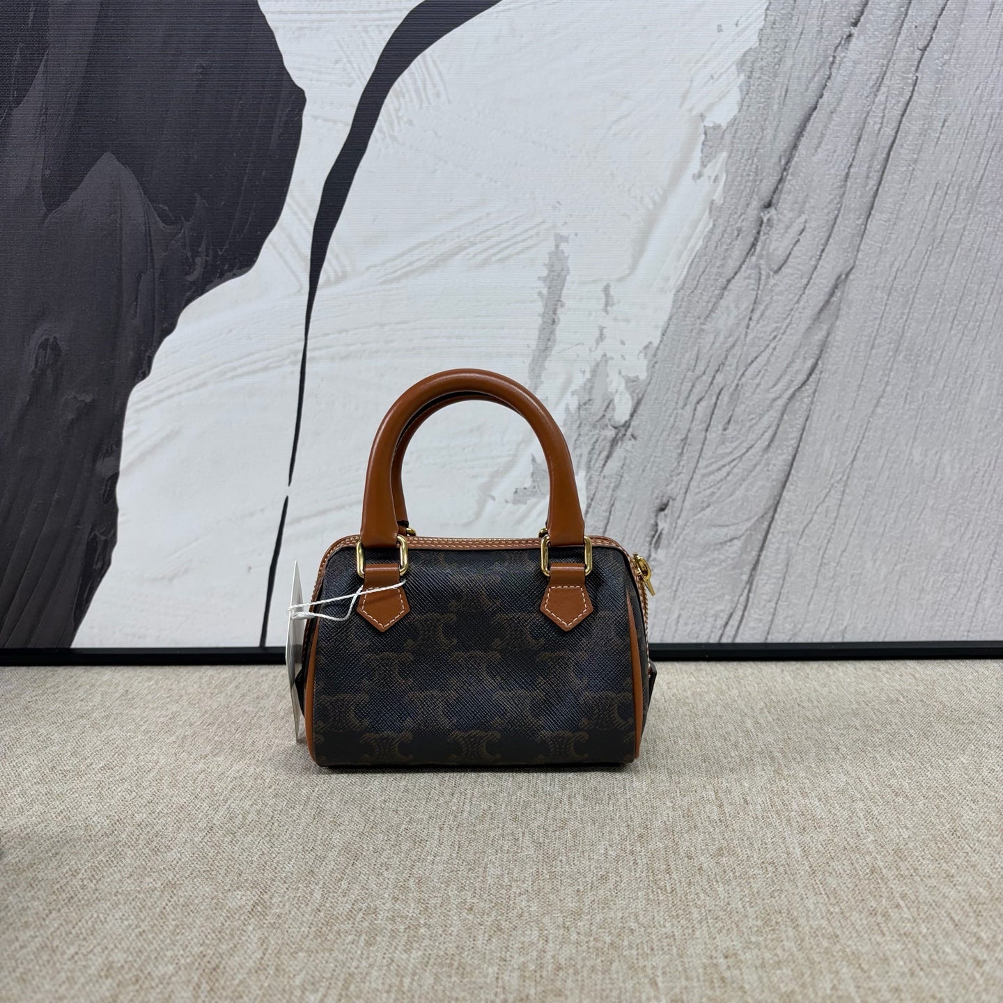 Celine - Triomphe Embroidered Mini Boston Bag - Triomphe coated canvas with leather trim - Brown - (mini)