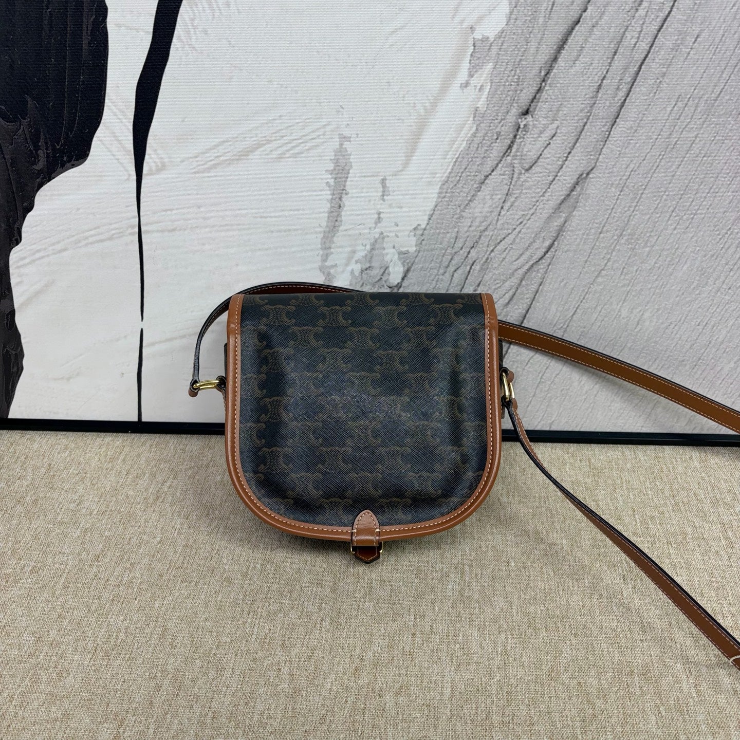Celine - Triomphe Monogram Saddle Bag - Triomphe Canvas with Calfskin Leather Trim - Brown - (Small)