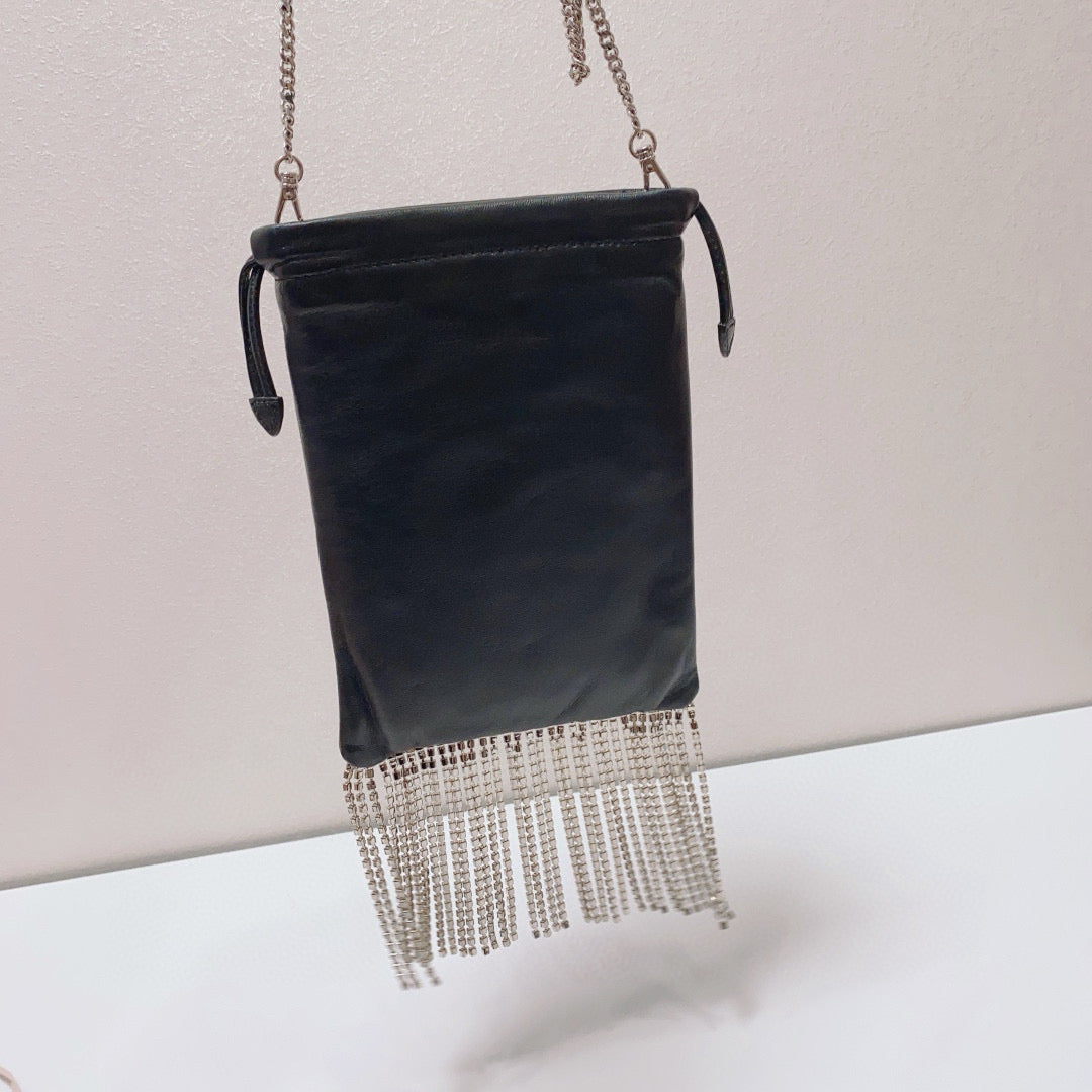 Miu Miu - Nappa Starlight 5BH192 Tassel Phone Bag - Lambskin leather - Black - (Mini)