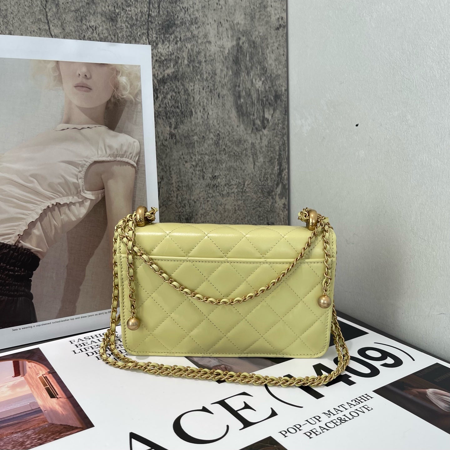 Chanel - WOC Double Gold Bead - Lambskin leather - Yellow - (mini)