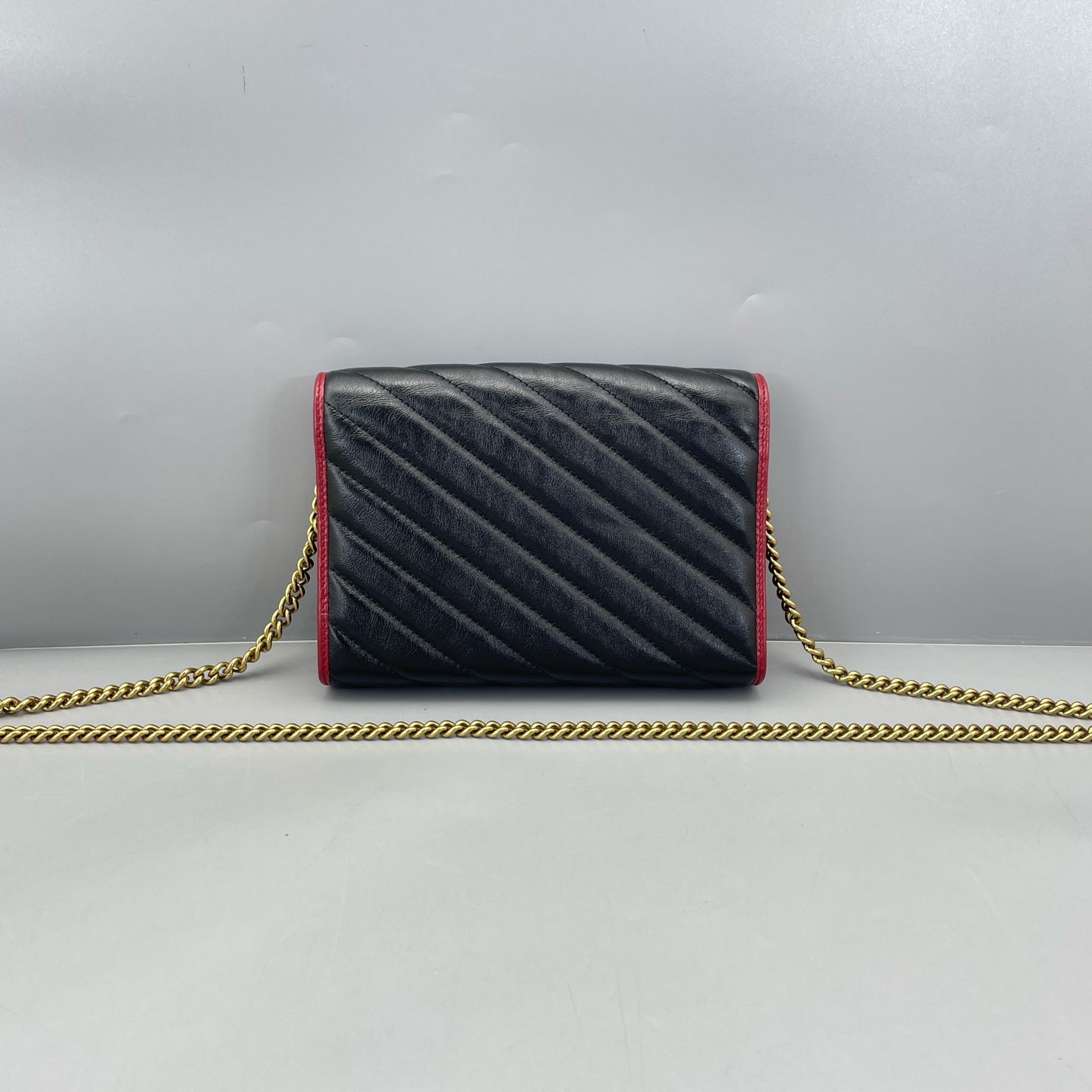 Gucci - Marmont Wallet on Chain (WOC) - Leather - Black with Red Trim - (mini)