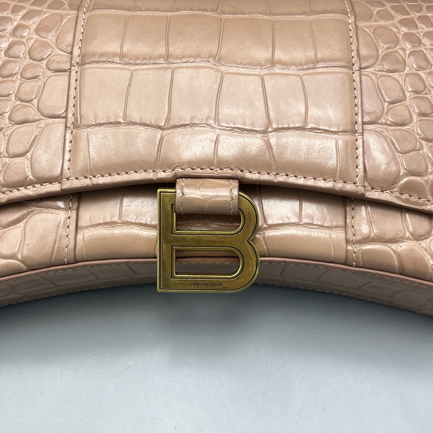 Balenciaga - Hourglass WOC - Crocodile-embossed calfskin leather - Beige - (mini)
