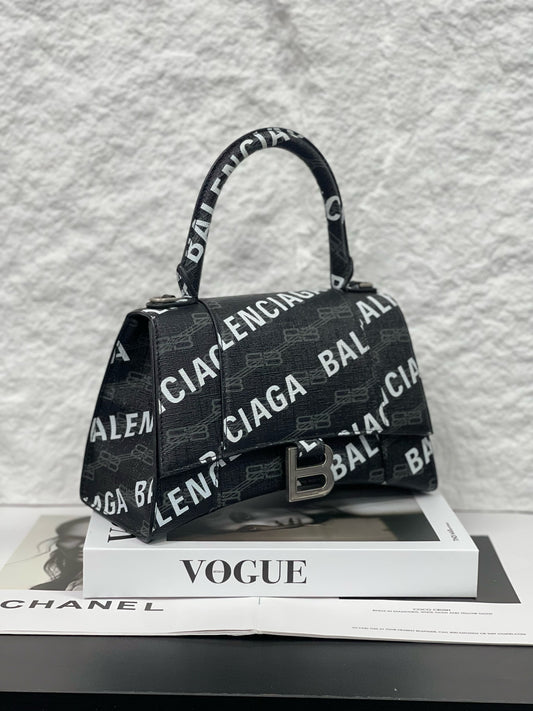 Balenciaga - Hourglass Top Handle Bag S - Coated canvas with leather trim - Black - (Small)