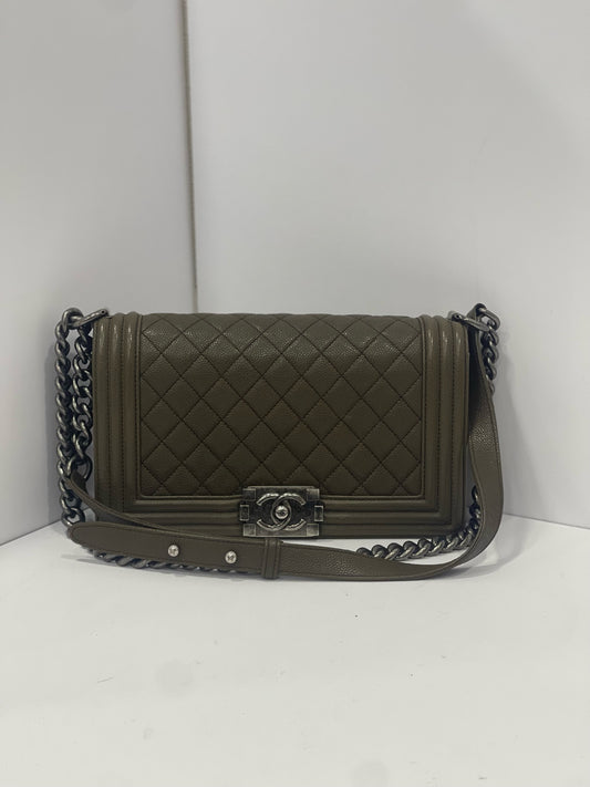 Chanel - Boy Bag Medium - Grained calfskin leather - Olive Green - (Medium)