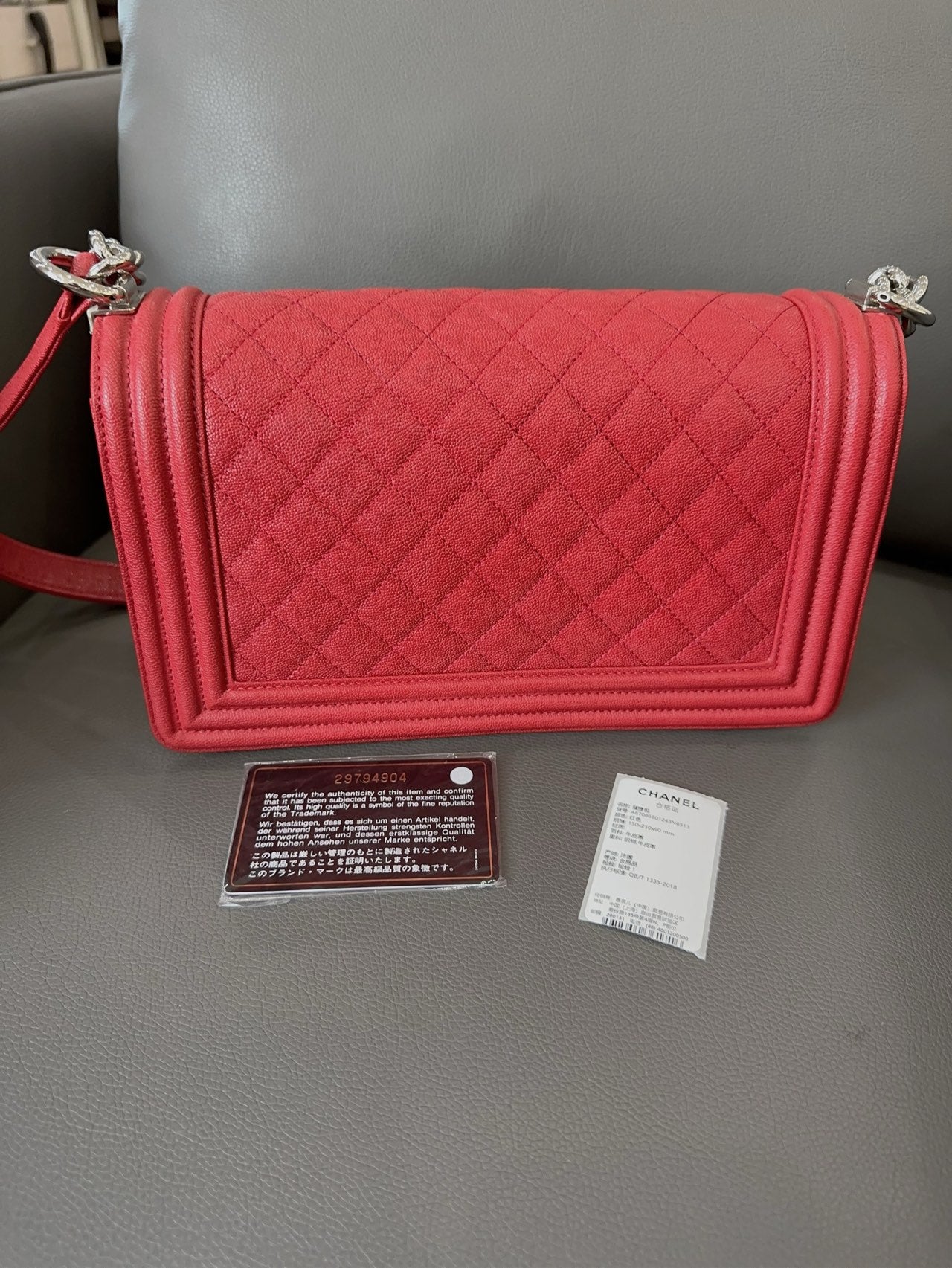 Chanel - Boy Bag - Grained calfskin leather - Red - (Medium)
