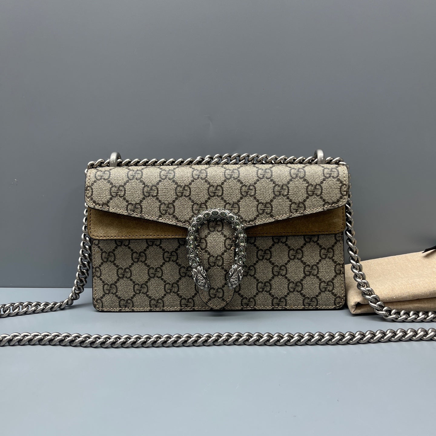 Gucci - Dionysus Shoulder Bag - GG Supreme canvas with suede trim - Beige and Brown - (medium)